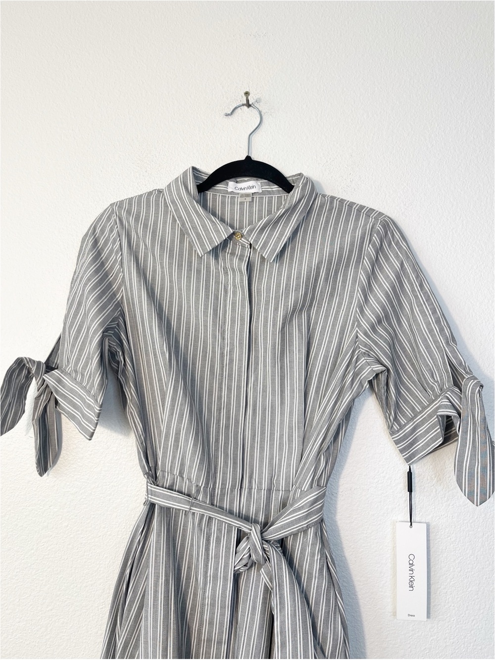 Calvin Klein Button Front Short Sleeve Bow Shirt Dress Size 8 NEW - Picture 3 of 9
